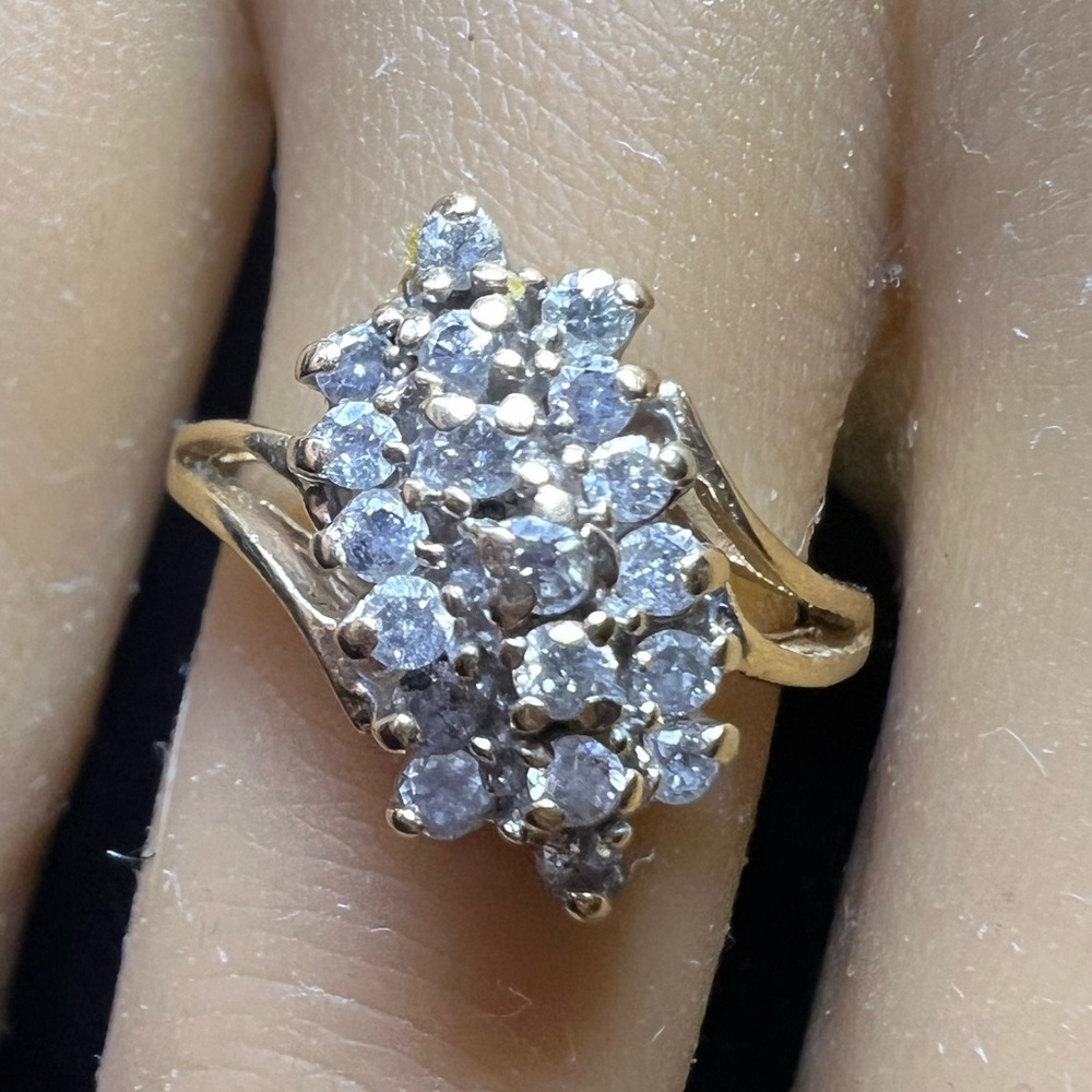 14 karat gold diamond cluster waterfall ring